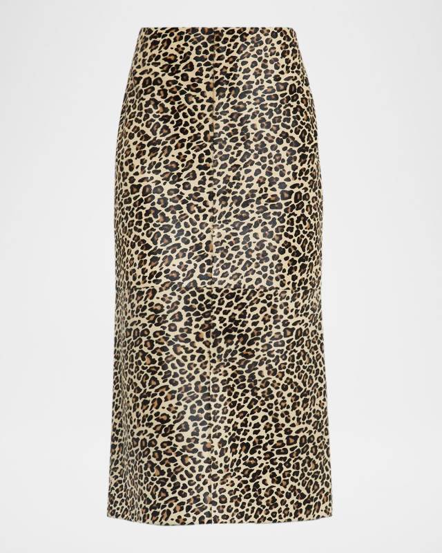 Leopard-Print Pony Hair Midi Skirt